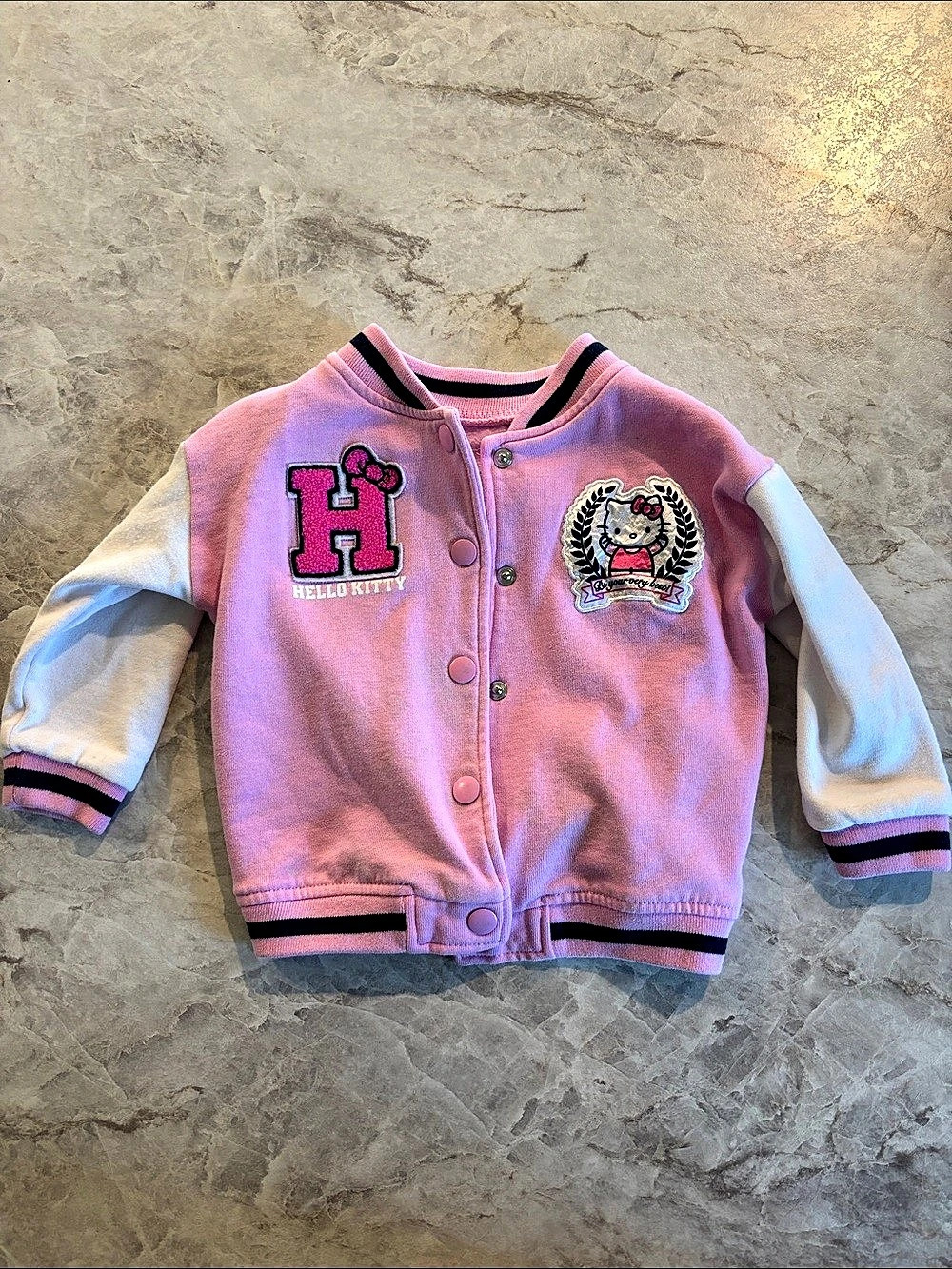 Sanrio Hello Kitty Toddler Girls Varsity Jacket Pink & White 2T